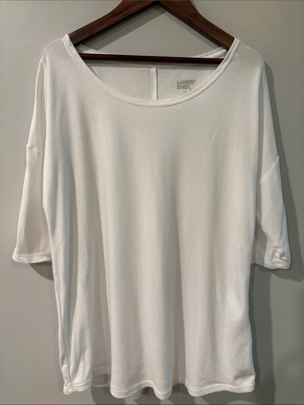 Lands' End White Scoop Neck Short Sleeve Top - Relaxed Fit